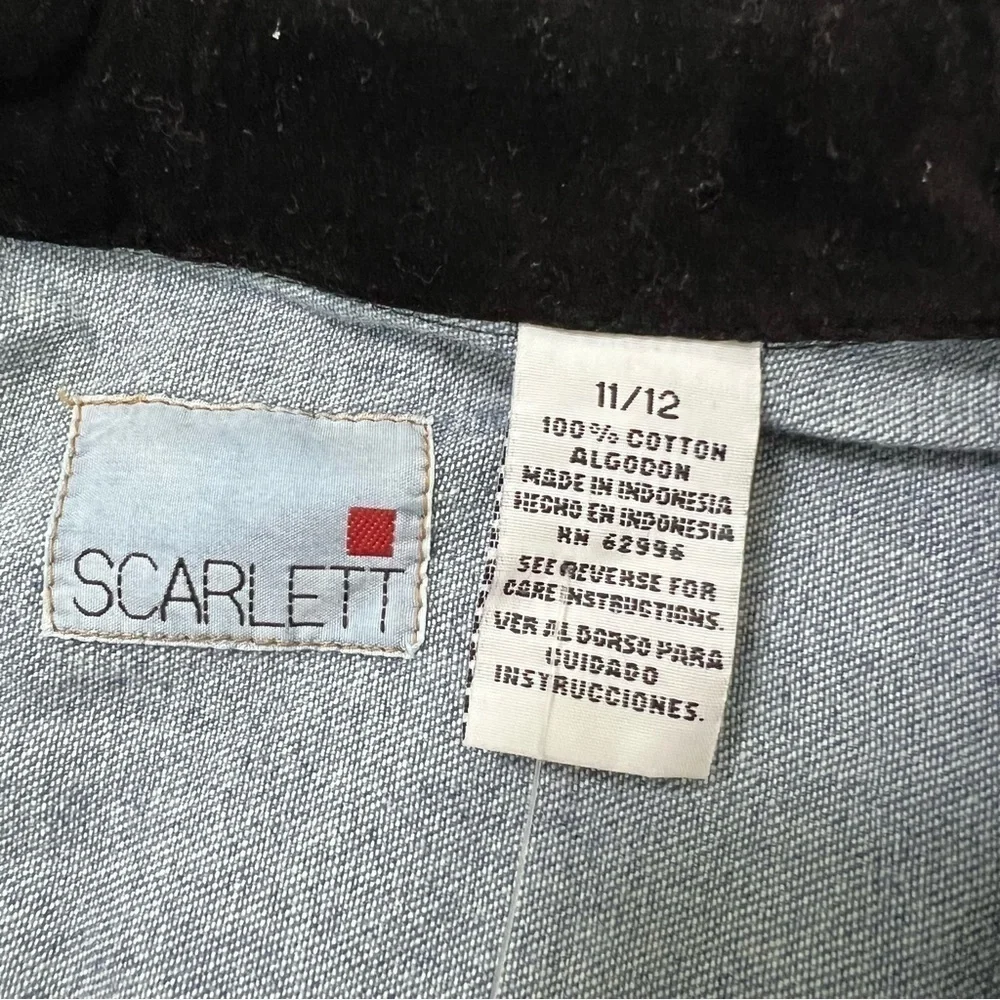 Scarlett Chambray Dress Women’s Size 12 Western Velvet Trim Pearl Snap Rodeo EE